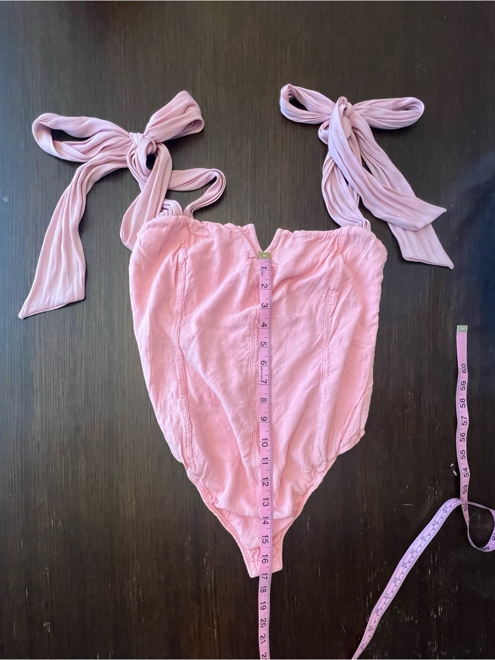 Free People XS Lola Bodysuit Pink Bow Tie Shoulder Notch Neck - Picture 10 of 10